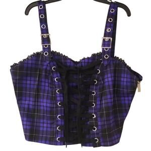 Dolls Kill Widow Plaid Top Purple Black XS NWT